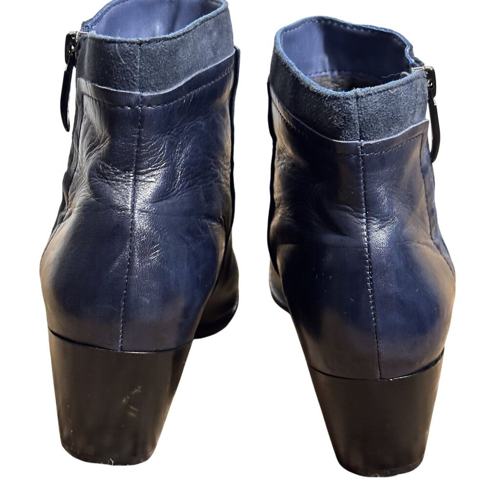 Regarde Le Ciel Navy Leather & Suede Ankle Boots W/ Zipper Closure & Block Heel - Picture 3 of 8